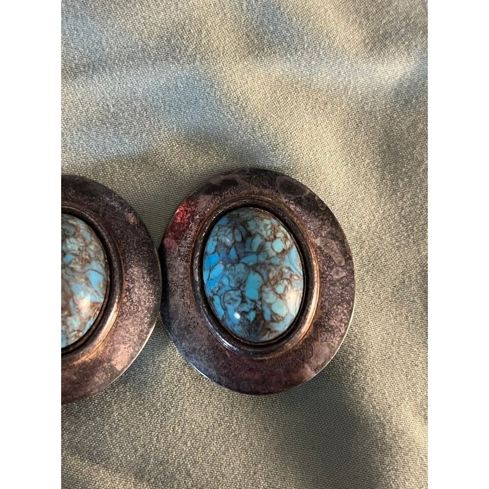 Vintage Southwestern Style Turquoise Clip-On Earrings - Picture 2 of 4